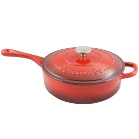 Crock Pot Artisan 3.5 Quart Enameled Cast Iron Deep Saute Pan With Self Basting Lid in Scarlet Red