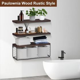 2 In 1 Floating Shelves Wall Mounted With Storage Basket Kitchen Bedroom Living Room Bathroom Office