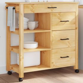 Kitchen Trolley MONZA 33.1"x15.7"x34.8" Solid Wood Pine