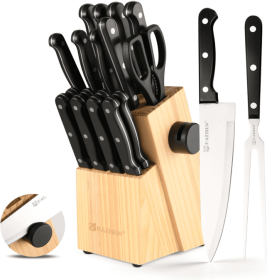 19-piece Knife Set, German Steel, Durable, Dishwasher-safe, Kitchen Knife Set With Built-in Sharpener For Chopping, Slicing, Dicing And Cutting