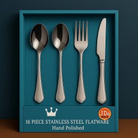 16-Piece Luxury Premium Silverware Dinnerware Tableware Set For Home - Stainless Steel Flatware Service For 4 With Forks, Knives, Spoons, And Teaspoon