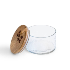 Leaf Branch Glass Jar With Wooden Lid