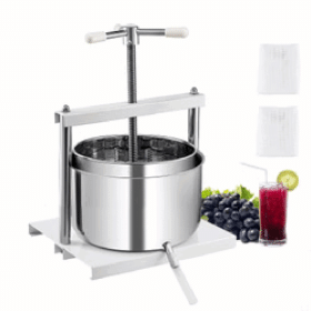 3.17 Gal/12L Fruit Wine Press, 2 Stainless Steel Barrels, Manual Juice Maker, Cider Apple Grape Tincture Honey Olive Oil Making Press with Triangular