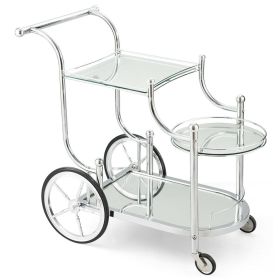 Kitchen Rolling Bar Cart with Tempered Glass  - Color: Silver