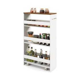 4-Tier Rolling Storage Cart Slim Kitchen Cart on Wheels with Open Shelves and Handle-Rustic Brown - Color: Rustic Brown