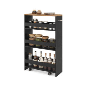4-Tier Rolling Storage Cart Slim Kitchen Cart on Wheels with Open Shelves and Handle-Black - Color: Black - Size: 4-Tier