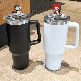Color: Gold - 1-12PCS Cute  MINISO Snoopy Straw Cover Cap With 30&40Oz Cup10mm Straw Toppers Reusable Dust-Proof Straw Caps Cartoon Drink Stra