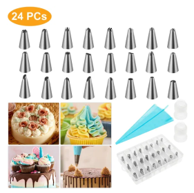 24Pcs Cake Decorating Supplies Kit Stainless Steel DIY Baking Supplies Icing Tips