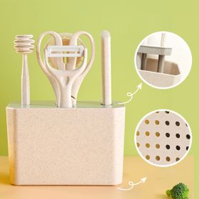 7pcs Kitchen Small Tool Multifunctional Cooking Set, Made Of Wheat Straw Material, With Storage Seat, Melon Planer, Baking Tools-Selling On Amazon Is