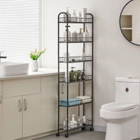 6 Tier Storage Cart,Metal Kitchen Rolling Cart with Lockable Wheels & Baskets,6" Slim Storage Shelf for Kitchen,Bathroom,Laundry,Small Space