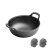 WANGYUANJI Yuanbao Pot 13.4", Cast Iron Stew Pot, Non-coated Non-stick Saucepan for Making Soup, Cooking Porridge, Gas, Induction, with Wire Balls