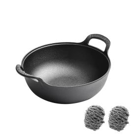 WANGYUANJI Yuanbao Pot 13.4", Cast Iron Stew Pot, Non-coated Non-stick Saucepan for Making Soup, Cooking Porridge, Gas, Induction, with Wire Balls