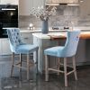 Contemporary Velvet Upholstered Barstools with Button Tufted Decoration and Wooden Legs, and Chrome Nailhead Trim, Leisure Style Bar Chairs,Bar stools