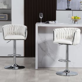 360° Fabric cover Swivel Bar Stools Set of 2, Adjustable Counter Height Bar Chairs with Woven Back & Footrest