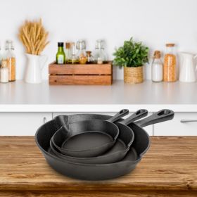 3pcs Pre-Seasoned Cast Iron Skillets, 8 In, 10 In, & 12 In Cast Iron Frying Pans With Handles, Safe Grill Cookware Set With Non-Stick Surface, Cast Ir