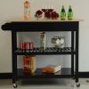 Kitchen Island Cart, Rolling Trolley Cart Utility Cabinet, With Rubber Wood Top, Easy -Clean With Towel Rack, one Drawer, Lockable Wheels, Black
