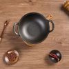 WANGYUANJI Yuanbao Pot 13.4", Cast Iron Stew Pot, Non-coated Non-stick Saucepan for Making Soup, Cooking Porridge, Gas, Induction, with Wire Balls