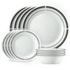 Corelle Brasserie 12-Piece Dinnerware Set – Classic White With Black Rim, Chip-Resistant Plates And Bowls, Service For 4