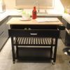 Kitchen Island Cart, Rolling Trolley Cart Utility Cabinet, With Rubber Wood Top, Easy -Clean With Towel Rack, one Drawer, Lockable Wheels, Black