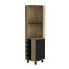 Kaia 70" Tall Corner Bar Cabinet With Four Shelves, Ten Wine Bottle Cubbies and Stemware in Natural Oak - Black