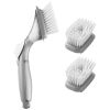 VEVOR Soap Dispensing Dish Brush, Kitchen Scrub Brushes with 3 Brush Heads, Dish Cleaning Brushes with PP Handle and Curved Bristles, Ideal for Pots