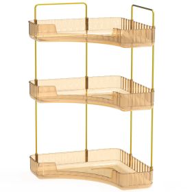 Kitchen Countertop Organizer 3 Tier Corner Storage Shelf Vanity Tray Clear Corner Rack for Kitchen Bedroom Bathroom (Option: Organizer3TierGold)