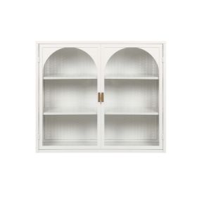 Modern Two-door Wall Cabinet With Glass Door With Three Levels Of Storage For Entrance Living Room Bathroom Dining Room, Characteristic Woven Pattern (Color: White)