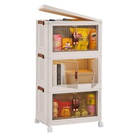 3Pcs Foldable Storage Bins With Lid Wheels Front Magnetic Door Fedex Shipping (Option: 193QT)