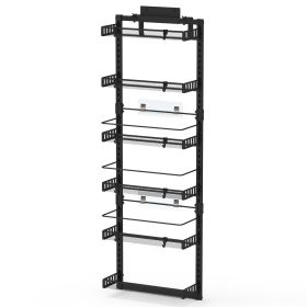 Black-White Options -- 1Pc Over The Door Pantry Organizer 6-Tier Pantry Door Organizer Carbon Steel 110LBS Loading Easy Install Behind Door Storage Fo (Color: Black)