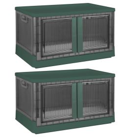 2Pcs 32L Foldable Storage Bins with Lid Collapsible Stackable Closet Organizer Containers with Front Door Lock 4Pcs Wheels (Option: 2PcStorageBin30CMGRN)