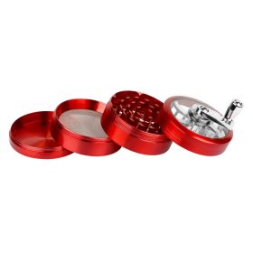 Herb Spice Tobacco Grinder 2.5-inch 4-Piece Zinc Alloy Hand Crank Crusher Kitchen Mill with Pollen Scraper (Option: StainlessHandleHerbGrinderRed)