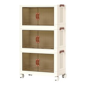 3Pcs Foldable Storage Bins with Lid Front Magnetic Door Collapsible Stackable Closet Organizer Containers with 4Pcs 360° Rotatable Wheels 8Pcs Small W (Option: 3PcsStorageBins62CM)