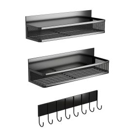 3 Pack Strong Magnetic Spice Rack with 8 Hooks Fridge Oven Microwave Magnetic Storage Shelves Seasoning Holder Organizer for Jars Seasoning Tins Utens (Option: SpiceRackBlack)