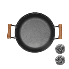 WANGYUANJI 11.8Pancake Griddle With Wooden Handle, Cast Iron Skillet, Uncoated Pan For Home, Thickened Non-Stick Skillet, Multi-Purpose Skillet With W (Color: Black)