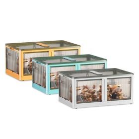 3Pcs Foldable Storage Bins with Lid 4 Doors Collapsible Stackable Closet Organizer Containers with Lock 4Pcs Wheels (Option: 3PcsBinsLGreen)