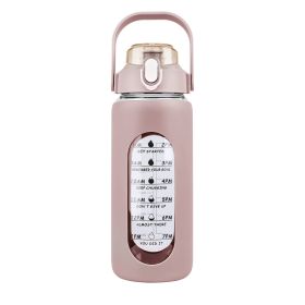 64Oz Glass Water Bottle Sports Water Bottle Motivational Water Bottle Water Intake Tracker Bottle with Straw Time Marker Silicone Sleeve Handle for Gy (Option: Bottle64OZCoffee)