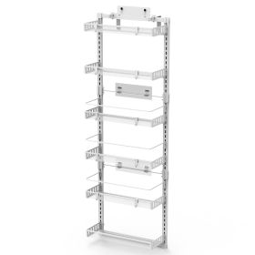 Black-White Options -- 1Pc Over The Door Pantry Organizer 6-Tier Pantry Door Organizer Carbon Steel 110LBS Loading Easy Install Behind Door Storage Fo (Color: White)