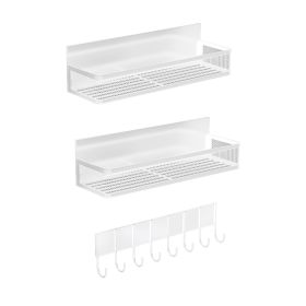3 Pack Strong Magnetic Spice Rack with 8 Hooks Fridge Oven Microwave Magnetic Storage Shelves Seasoning Holder Organizer for Jars Seasoning Tins Utens (Option: SpiceRackWhite)