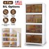 4-Tier Foldable Storage Bins with Lid Front Magnetic Door Collapsible Stackable Closet Organizer Containers with 4Pcs 360° Rotatable Wheels