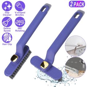 2 Pack Multi-Function Rotating Crevice Cleaning Brush Stiff Bristle Brush Gap Cleaner with 2-In-1 Clip and Spade for Tight Spaces Bathroom Kitchen (Option: 2PcsCleanBrushPurple)