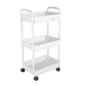 3 Tier Rolling Utility Cart Movable Storage Organizer with Drawer Lockable Wheels 360 Degree Rotatable Hallow Design for Bedroom Bathroom Kitchen (Option: RollCartWhite3Tier)