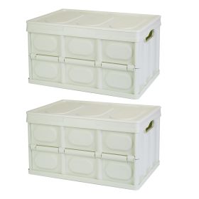 2Pcs 30L Collapsible Storage Bins With Dustproof Lid Waterproof Interior Bag Handle Stackable Storage Box Container Utility Organizer Crate For Campin (Option: 2PcsBins30LGreen)