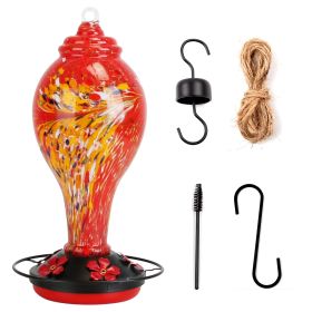 Glass Hummingbird Feeder 33OZ Hand Blown Hummingbird Feeder with 5 Flower Feeding Port Perch Ant Moat Hanging Hook S Hook Hemp Rope Cleaning Brush for (Option: BirdFeederRed)