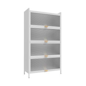 Metal Standing Storage Cabinet, 4 Level Storage With Fluted Flip Doors, Suit For Kitchen, Living Room, Bedroom, Bathroom (Color: White)
