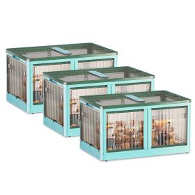 3Pcs Foldable Storage Bins with Lid 4 Doors Collapsible Stackable Closet Organizer Containers with Lock 4Pcs Wheels (Option: 3PcsBinsXLGreen)