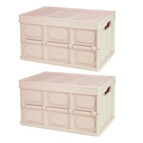 2Pcs 56L Collapsible Storage Bins With Dustproof Lid Waterproof Interior Bag Handle Stackable Storage Box Container Utility Organizer Crate For Campin (Option: 2PcsBins56LKhaki)