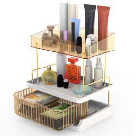 3 Tier Makeup Organizer for Vanity Large Capacity Skincare Shelf Bathroom Countertop Organizer with Drawer for Lipsticks Lotion Toner Perfumer Masks (Option: OrganizerChampagne)