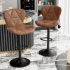 Industrial Vintage 2-Pc Rotatable Bar Stools Set w/ Backrest & Footrest - Quilted PU Leather - 300lb Capacity