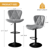 Industrial Vintage 2-Pc Rotatable Bar Stools Set w/ Backrest & Footrest - Quilted PU Leather - 300lb Capacity