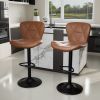 Industrial Vintage 2-Pc Rotatable Bar Stools Set w/ Backrest & Footrest - Quilted PU Leather - 300lb Capacity